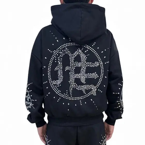 Mixed Emotion black rhinestone eclipse hoodie - HOODIE