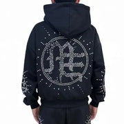 Mixed Emotion black rhinestone eclipse hoodie - HOODIE