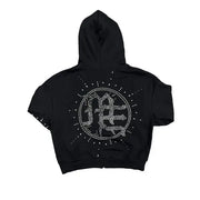 Mixed Emotion black rhinestone eclipse hoodie - HOODIE