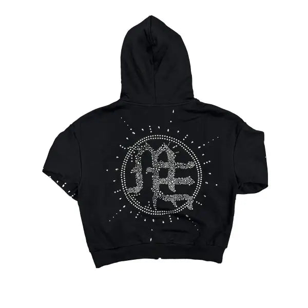Mixed Emotion black rhinestone eclipse hoodie - HOODIE
