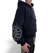 Mixed Emotion black rhinestone eclipse hoodie - HOODIE