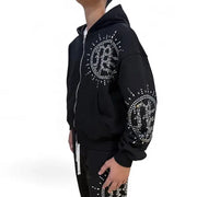 Mixed Emotion black rhinestone eclipse hoodie - HOODIE
