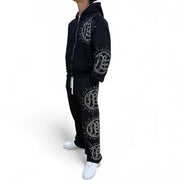 Mixed Emotion black rhinestone eclipse hoodie - HOODIE