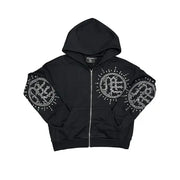 Mixed Emotion black rhinestone eclipse hoodie - SMALL / BLACK - HOODIE
