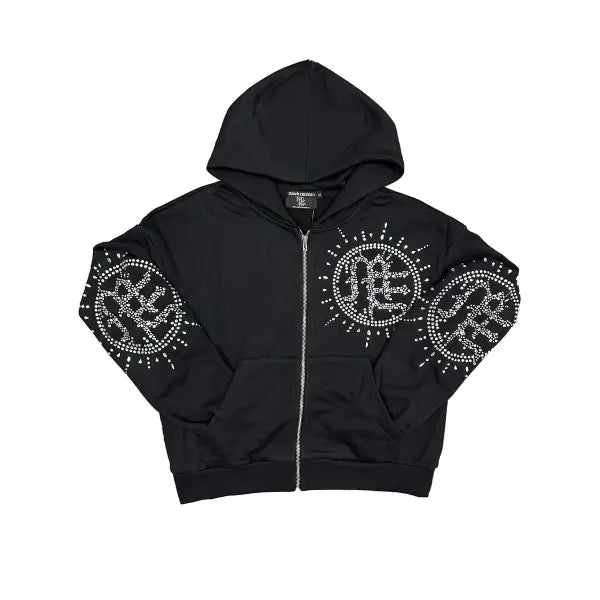 Mixed Emotion black rhinestone eclipse hoodie - SMALL / BLACK - HOODIE