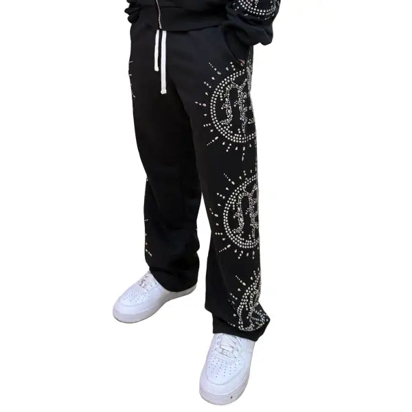 Mixed Emotion black rhinestone eclipse sweatpants - SMALL / BLACK - SWEAT PANT
