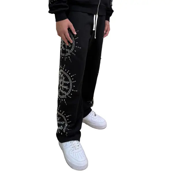 Mixed Emotion black rhinestone eclipse sweatpants - SWEAT PANT