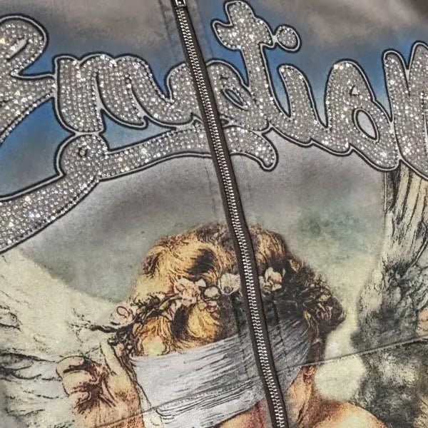 Mixed emotion blindfolded cherub zip up hoodie - HOODIE