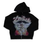 Mixed emotion cupids arrow rhinestone zip up hoodie - HOODIE