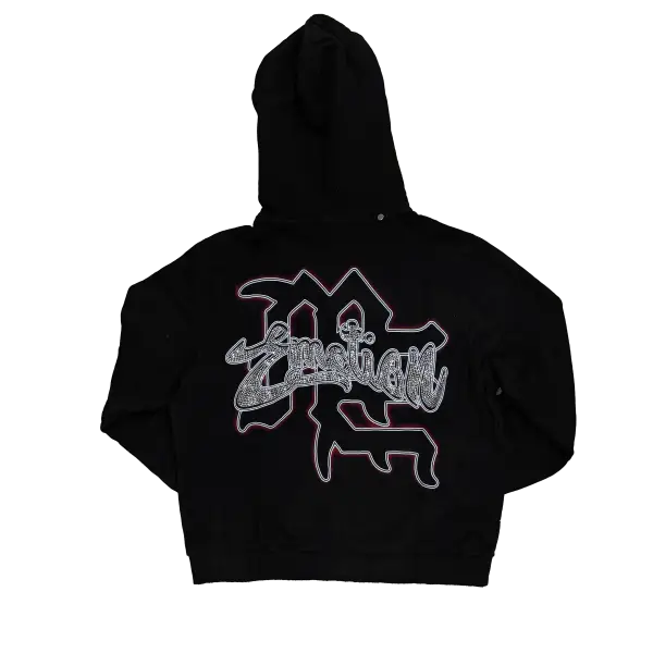 Mixed emotion cupids arrow rhinestone zip up hoodie - HOODIE