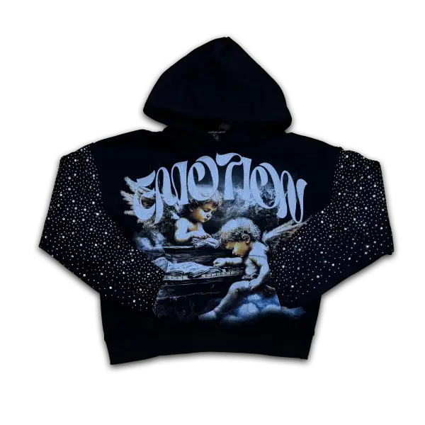 Mixed emotion fallen angels rhinestone hoodie - HOODIE