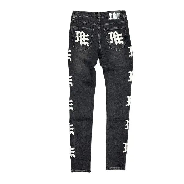 Mixed emotion monogram black wash denim - DENIM
