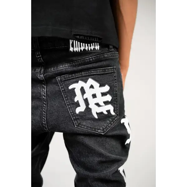 Mixed emotion monogram black wash denim - DENIM