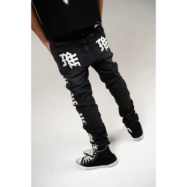 Mixed emotion monogram black wash denim - DENIM