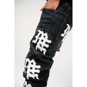 Mixed emotion monogram black wash denim - DENIM