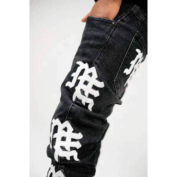 Mixed emotion monogram black wash denim - DENIM