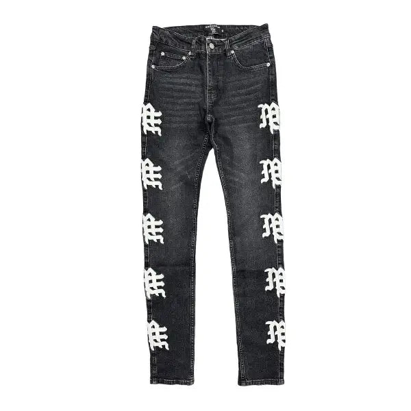 Mixed emotion monogram black wash denim - DENIM