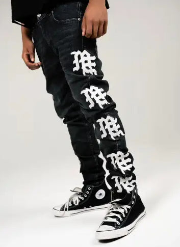 Mixed emotion monogram black wash denim - DENIM