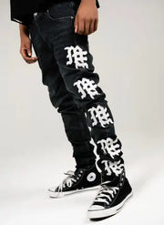 Mixed emotion monogram black wash denim - DENIM