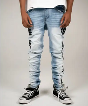 Mixed emotion monogram light blue wash denim - DENIM