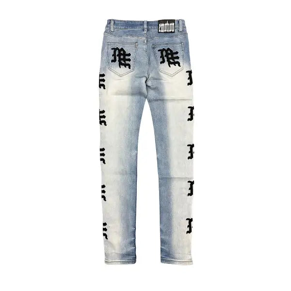 Mixed emotion monogram light blue wash denim - DENIM