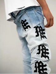 Mixed emotion monogram light blue wash denim - DENIM