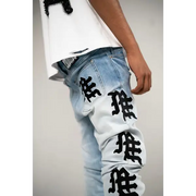 Mixed emotion monogram light blue wash denim - DENIM