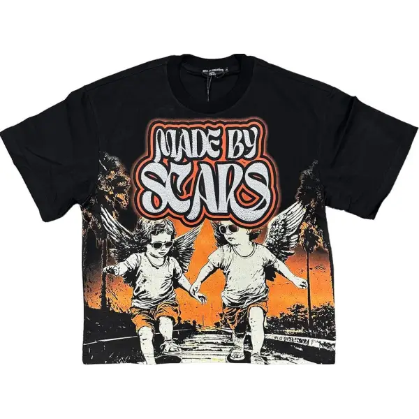 Mixed emotion twin rhinestone t-shirt - SMALL / BLACK - T-SHIRT