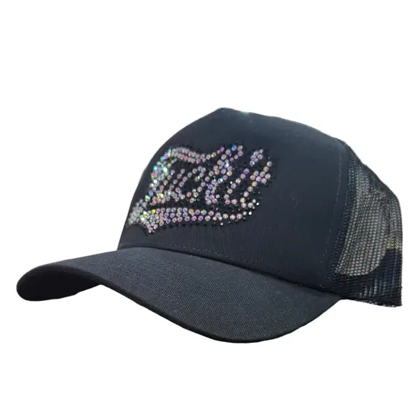 MV f it rhinestone trucker hat - OSFA / BLACK - HATS