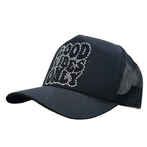 MV good vibes only rhinestone trucker hat - OSFA / BLACK - HATS