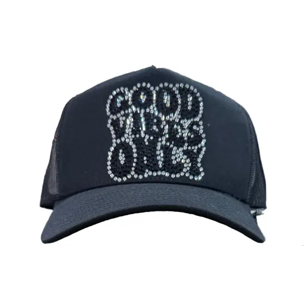 MV good vibes only rhinestone trucker hat - OSFA / BLACK - HATS
