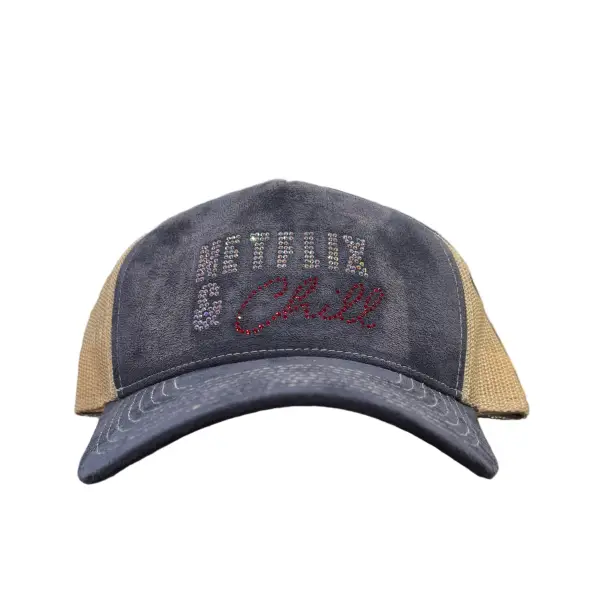 MV netflix and chill rhinestone trucker hat - OSFA / NAVY - HATS