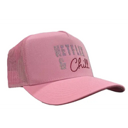 MV netflix and chill rhinestone trucker hat - OSFA / PINK - HATS