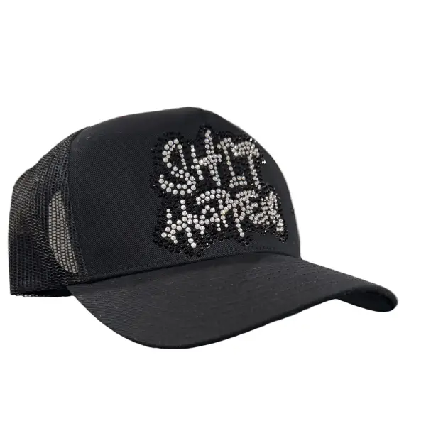 MV s happens rhinestone trucker hat - OSFA / BLACK - HATS