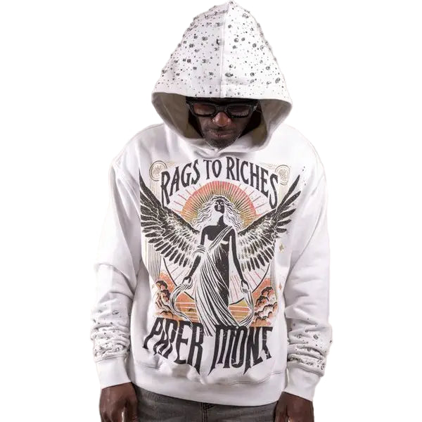 Paper money fallen angels rhinestone hoodie - MEDIUM / WHITE - HOODIE