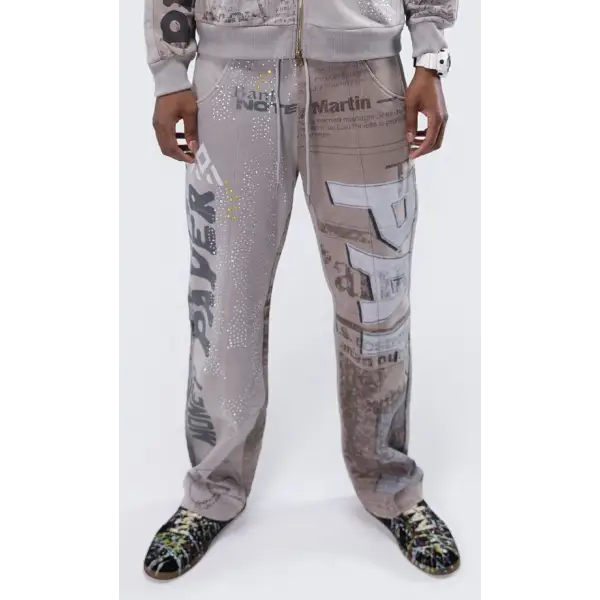 Paper Money news paper sweatpants - SMALL / DK.GRAY - SWEAT PANT