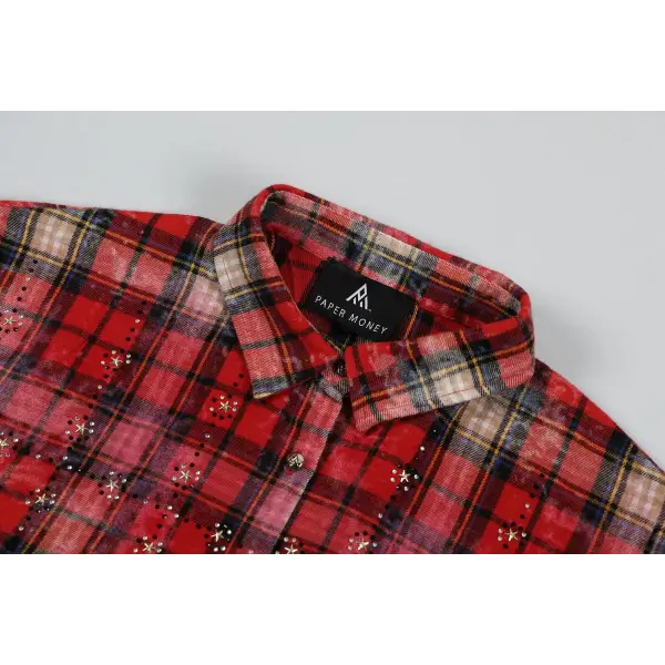 Paper money rhinestone flannel - SHIRT L/S