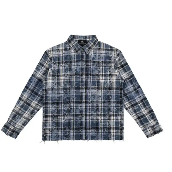 Paper money rhinestone flannel - SMALL / BLUE - SHIRT L/S