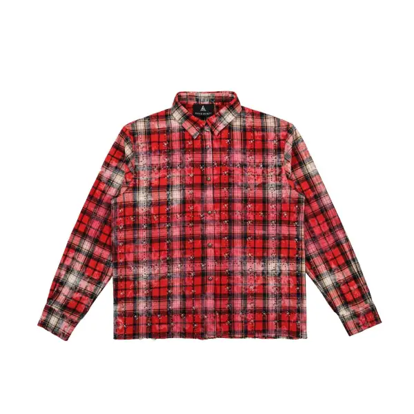 Paper money rhinestone flannel - SMALL / RED - SHIRT L/S