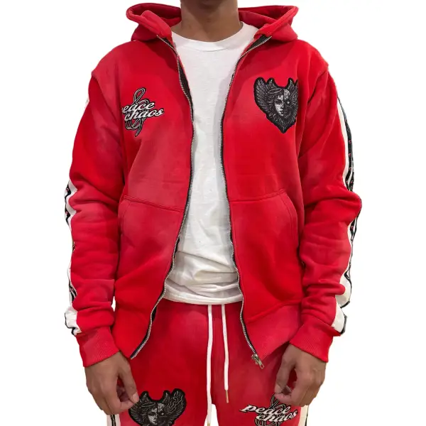 Peace and chaos fire and ice hoodie - SMALL / RED - HOODIE