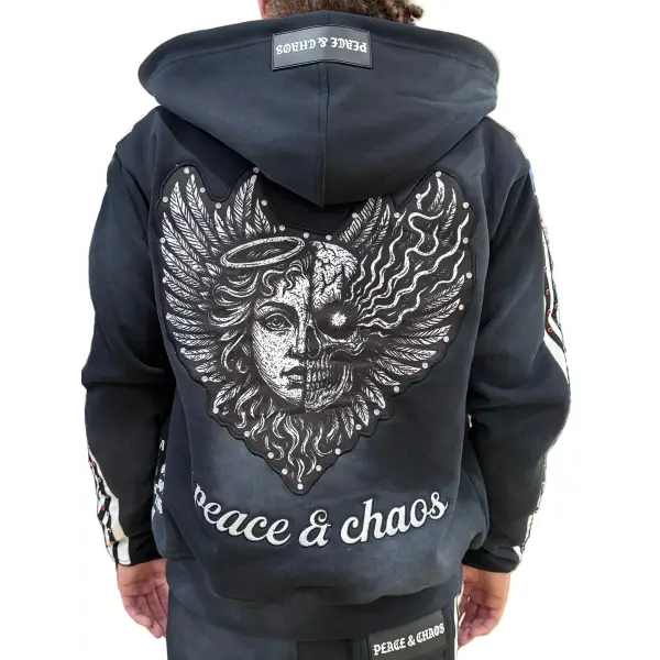 Peace and chaos fire and ice track fleece hoodie - HOODIE