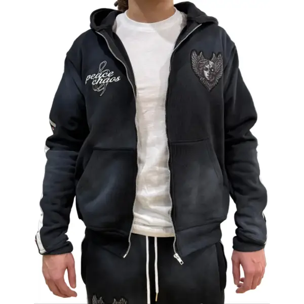 Peace and chaos fire and ice track fleece hoodie - SMALL / BLACK - HOODIE