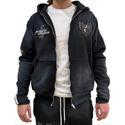 Peace and chaos fire and ice track fleece hoodie - SMALL / BLACK - HOODIE