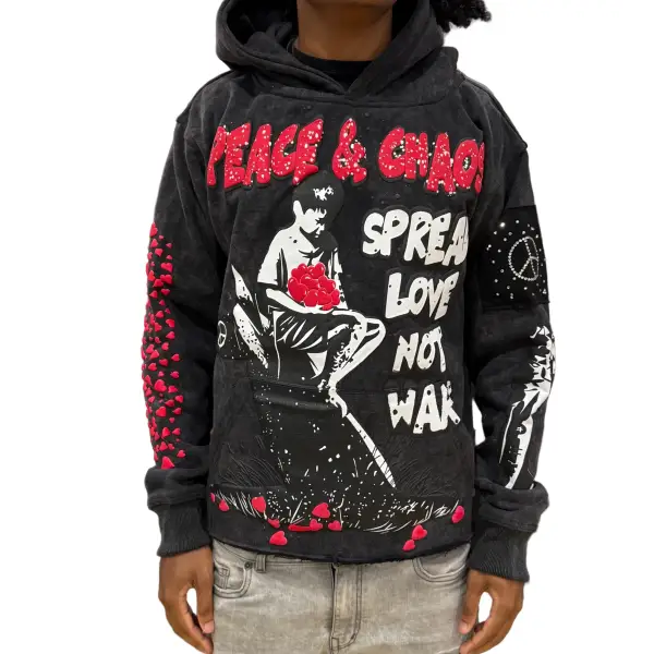 Peace and chaos spread love not war hoodie - SMALL / DK.GRAY - HOODIE