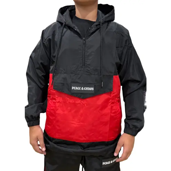Peace and chaos windbreaker hoodie - SMALL / BLACK - HOODIE