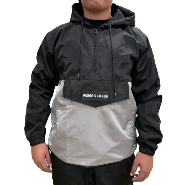 Peace and chaos windbreaker hoodie - SMALL / BLACK/GREY - HOODIE