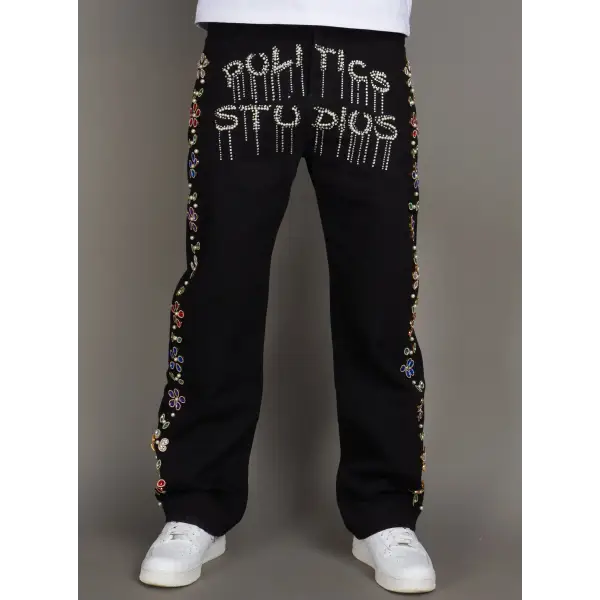 Politics baggy politics studios studded jeans - 30W/34L / BLACK - DENIM