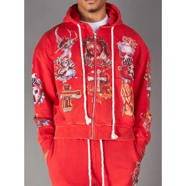 Politics jujube tattoo print hoodie - SMALL / RED - HOODIE