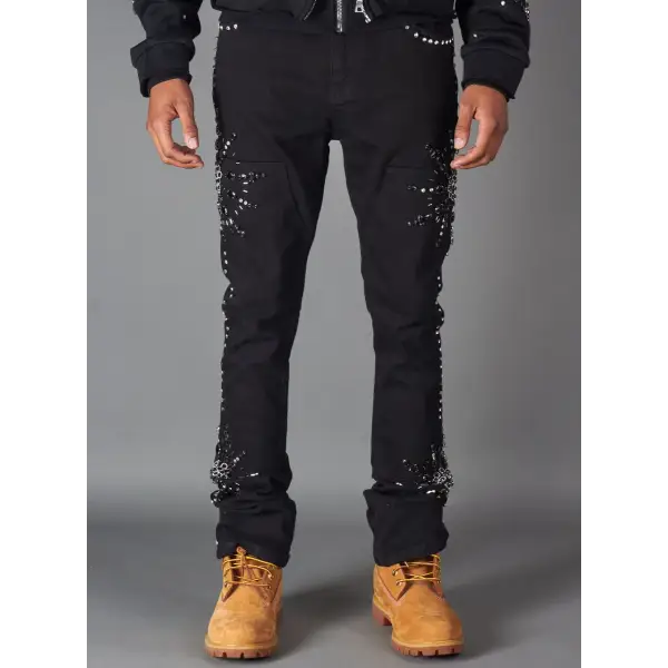 Politics rhinestone studded corwin stacked denim - 32W/34L / BLACK - DENIM