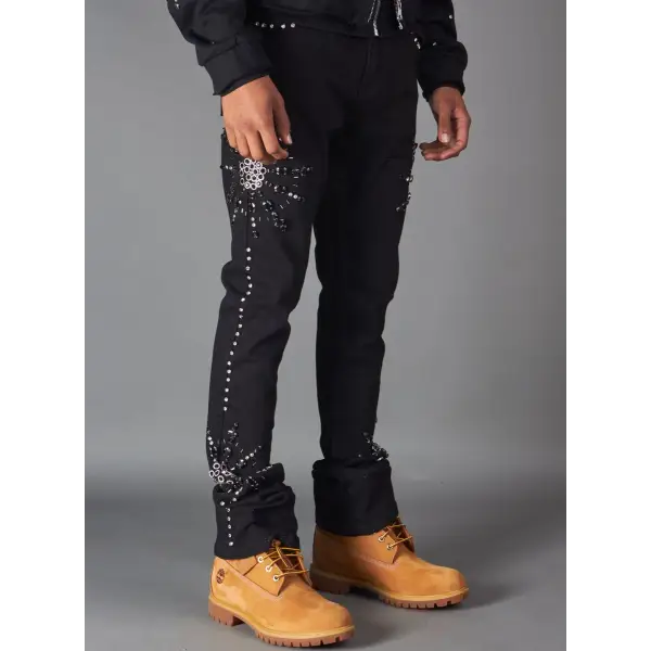 Politics rhinestone studded corwin stacked denim - DENIM